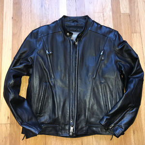 🔥 Men's Wilsons Thinsulate Zip-Up Black Leather Biker PUNK Jacket Large ￼Lace
